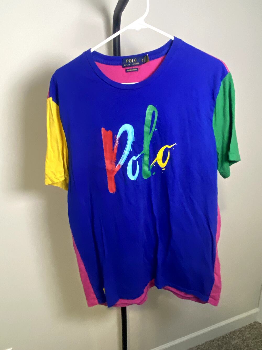 Polo Ralph Lauren Custom Slim Fit Purple Colorful Paint Splash Graphic L-196